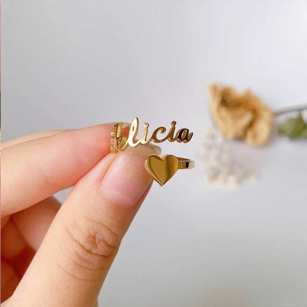 Personalised Custom Double Names Ring Gold Stainless Steel Open Adjustable Couple Promise Rings for Women Romantic Jewelry Gifts