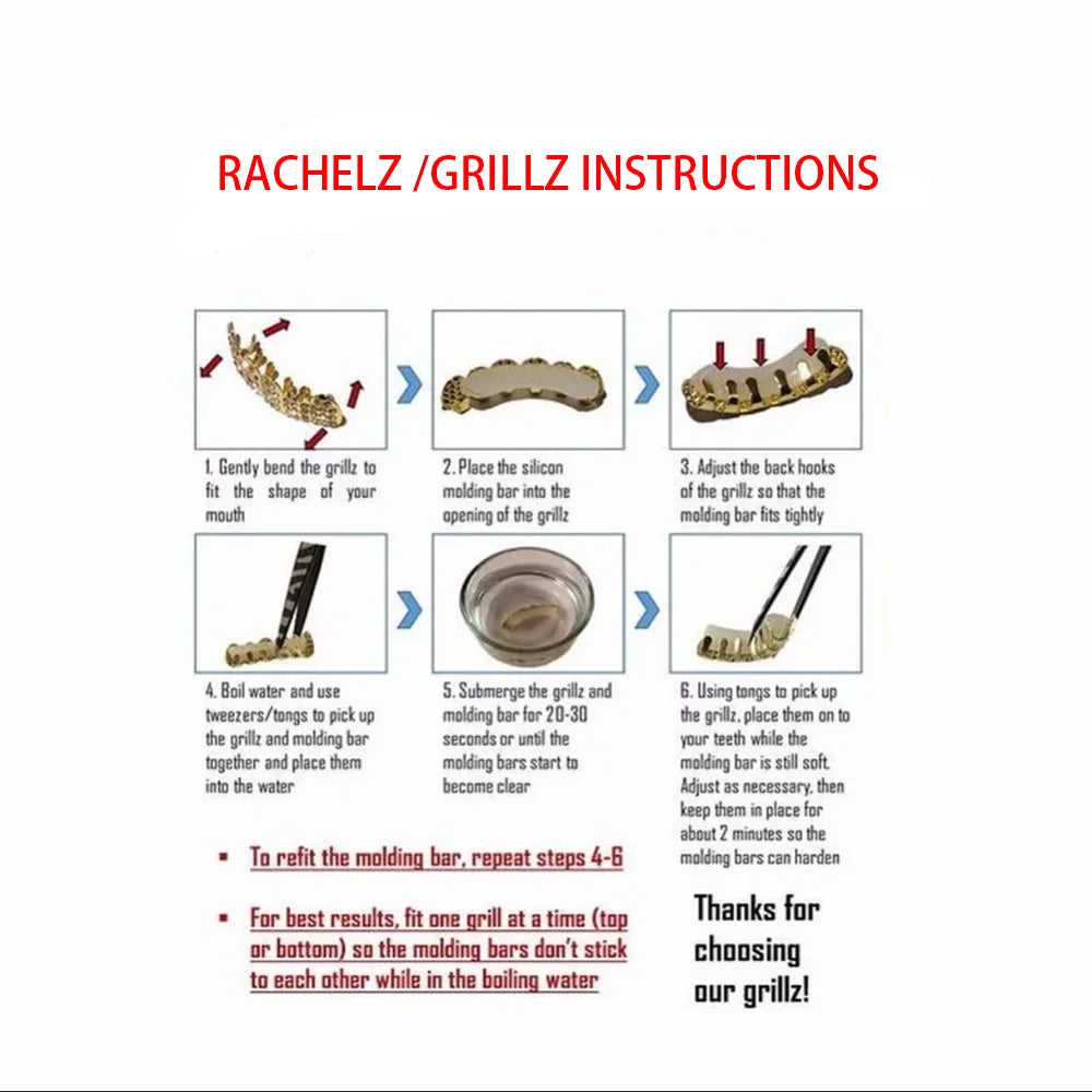 RACHELZ Fashion CZ Stone Vertical Bar Teeth Grillz Braces Hip Hop 4 Zircon Tooth Caps Dental Grills For Women Men Jewelry